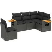 vidaXL Ensemble de salon de jardin 5 pièces avec coussins noir poly rotin