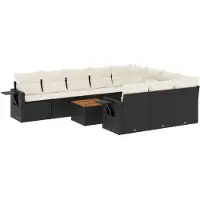 vidaXL Salon de jardin 11 pcs avec coussins noir résine tressée