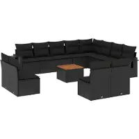 vidaXL Ensemble de 13 canapés de jardin avec coussins noir poly rotin