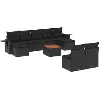 vidaXL Ensemble de 10 canapés de jardin avec coussins noir poly rotin