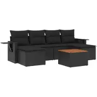 vidaXL Ensemble de salon de jardin 7 pièces avec coussins noir poly rotin