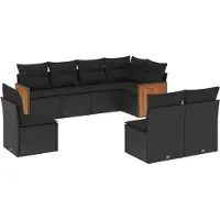 vidaXL Ensemble de jardin canapé 8 pièces avec coussins noir poly rotin