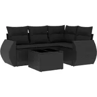 vidaXL Ensemble de salon de jardin 5 pièces avec coussins noir poly rotin