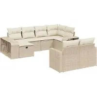 vidaXL Ensemble de salon de jardin 10 pièces avec coussins Beige Poly Rattan