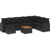 vidaXL Ensemble de salon de jardin 9 pièces avec coussins noir poly rotin