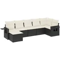 vidaXL Ensemble de salon de jardin 7 pièces avec coussins noir poly rotin