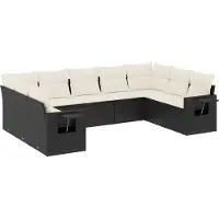 vidaXL Ensemble de salon de jardin 9 pièces avec coussins noir poly rotin