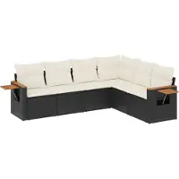 vidaXL Ensemble de salon de jardin 6 pièces avec coussins noir poly rotin