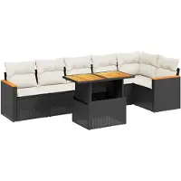vidaXL Ensemble de salon de jardin 7 pièces avec coussins noir poly rotin