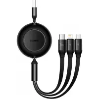 Baseus Cable Usb 3W1 Bright Mirror 3, Micro Usb / Lightning / Usb-C, 66W / 2A, 1.1M (Czarny)