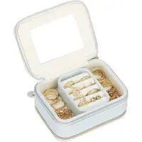 Springos Boîte à Bijoux - - Rangement Bijoux Femme - Cuir synthétique - Velours crème - Bleu
