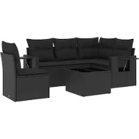vidaXL Ensemble de salon de jardin 6 pièces avec coussins noir poly rotin