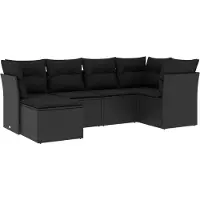 vidaXL Ensemble de salon de jardin 6 pièces avec coussins noir poly rotin