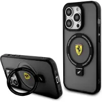 Ferrari Coque rigide pour iPhone 15 6,1" avec MagSafe et support anneau, noire - FEHMP15SUSCAK