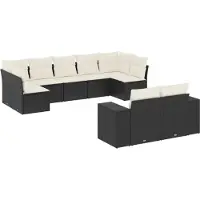 vidaXL Ensemble de salon de jardin 9 pièces avec coussins noir poly rotin