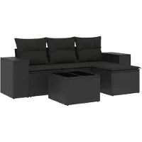 vidaXL Ensemble de salon de jardin 5 pièces avec coussins noir poly rotin