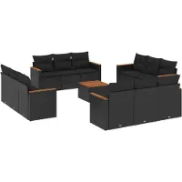 vidaXL Ensemble de 13 canapés de jardin avec coussins noir poly rotin