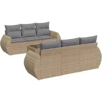 vidaXL Ensemble de salon de jardin 7 pièces avec coussins Beige Poly Rattan
