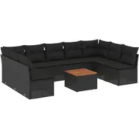vidaXL Ensemble de 10 canapés de jardin avec coussins noir poly rotin