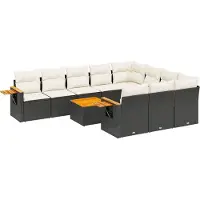vidaXL Ensemble de salon de jardin 11 pièces avec coussins noir poly rotin