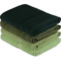 Asir Serviettes De Bain Set 4 - Aucune - 70 X 140 Cm - Coton 500 G/M² - Tons Verts
