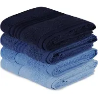 L'Essentiel Serviettes De Main Aucune - Lot De 4 Bleu 50 X 90 Cm 100% Coton