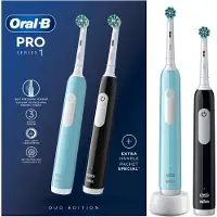 Oral-B | Brosses à dents électriques - Pro Series 1 Duo - Noir et bleu - Nettoyage efficace - 3 modes de nettoyage
