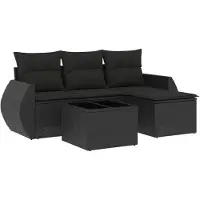 vidaXL Ensemble de salon de jardin 5 pièces avec coussins noir poly rotin