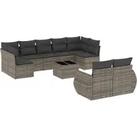 vidaXL Ensemble de salon de jardin 10 pièces avec coussins Gris Poly Rattan