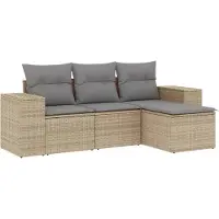 vidaXL Salon de jardin avec coussins 4 pcs beige résine tressée