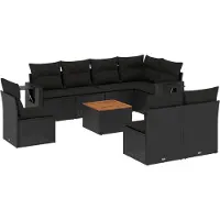 vidaXL Ensemble de salon de jardin 9 pièces avec coussins noir poly rotin