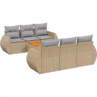 vidaXL Ensemble de salon de jardin 7 pièces avec coussins Beige Poly Rattan