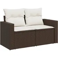 vidaXL Canapé de jardin avec coussins 2 places brun poly rotin