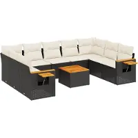 vidaXL Ensemble de 10 canapés de jardin avec coussins noir poly rotin