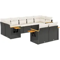 vidaXL Ensemble de salon de jardin 9 pièces avec coussins noir poly rotin