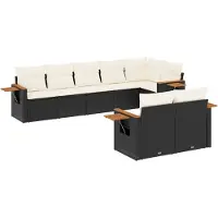 vidaXL Ensemble de jardin canapé 8 pièces avec coussins noir poly rotin