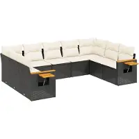 vidaXL Ensemble de salon de jardin 9 pièces avec coussins noir poly rotin