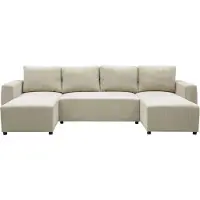 Generique Canapé d'angle convertible panoramique PHARELL 5/6 places - Tissu velours côtelé perle - Coffre de rangement - L297 x P155 x H85