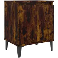 vidaXL Table de chevet avec pieds en métal Chêne fumé 40x30x50 cm