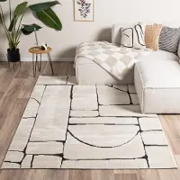 FRAAI Tapis japandi | Yori Blocks Crème/Noir | 80x150cm | Noir | Rectangulaire | Tapis