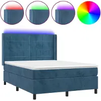 vidaXL Lit boxspring avec matelas & LED bleu foncé 140x200 cm velours
