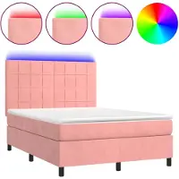vidaXL Sommier tapissier avec matelas et LED Rose 140x190 cm Velours