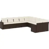 vidaXL Ensemble de salon de jardin 10 pièces avec coussins Marron Poly Rattan