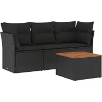 vidaXL Ensemble de salon de jardin 4 pièces avec coussins noir poly rotin