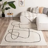 FRAAI Tapis japandi | Yori Lines Crème/Noir | 80x150cm | Crème | Rectangulaire | Tapis