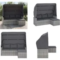 vidaXL Canapé de jardin 3 places avec toit et repose-pieds Gris Poly rotin - Canapé de jardin 3 places - Canapé de jardin 3 places - Canapé de terrasse