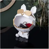 Home Deco Factory Statue - - Chien à Lunettes - Vide Poche - Blanc et Or