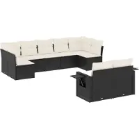 vidaXL Ensemble de salon de jardin 9 pièces avec coussins noir poly rotin