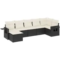 vidaXL Ensemble de salon de jardin 7 pièces avec coussins noir poly rotin