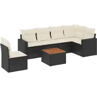 vidaXL Ensemble de salon de jardin 7 pièces avec coussins noir poly rotin